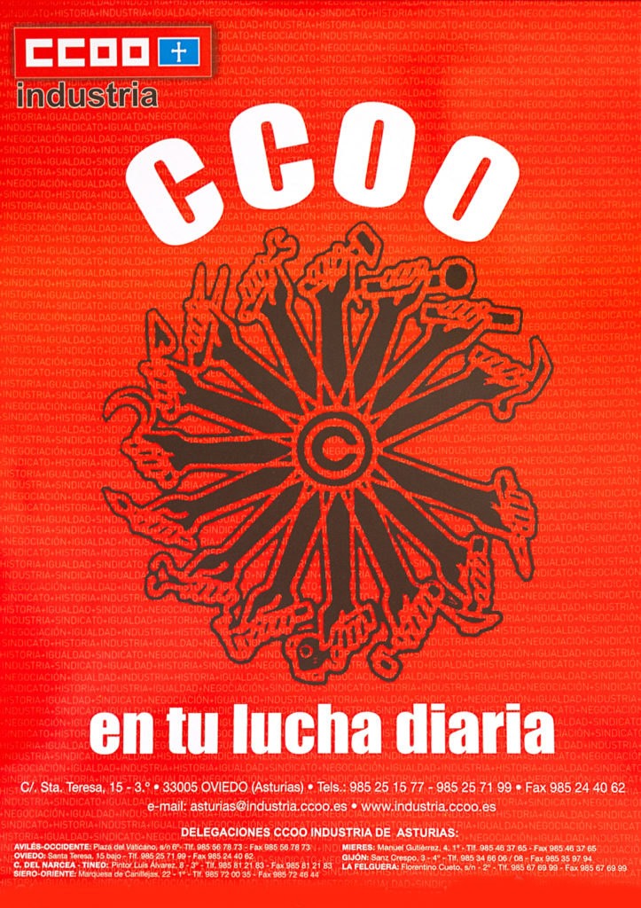 Cartel de la seccion sindical de CCOO de Industria. Contigo en tu lucha diaria. Asturias 2014