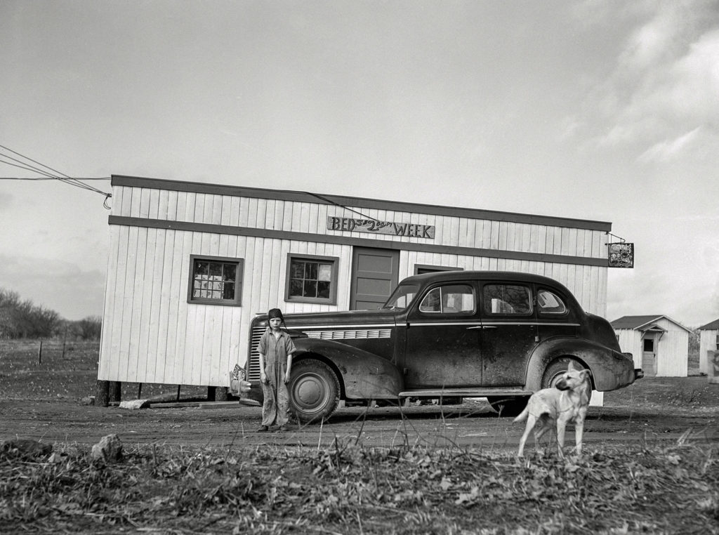 Área de la autopista estadounidense 71. Vivienda de trabajadores. Newton County, Missouri. EEUU. 1942