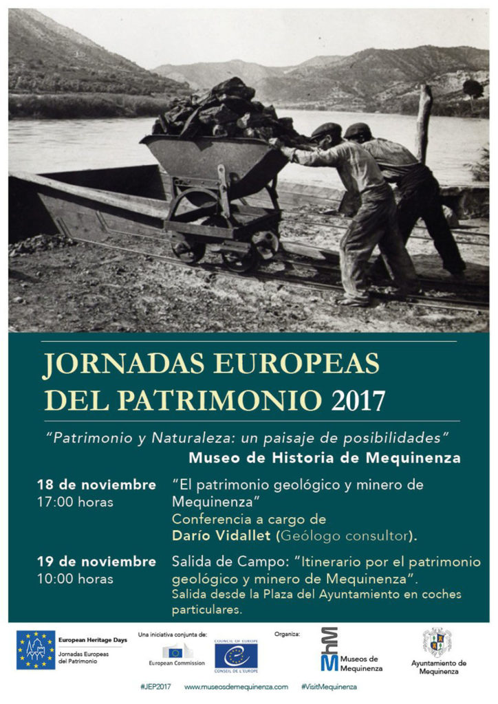 Cartel de las Jornadas Europeas del Patrimonio 2017. Patrimonio y Naturaleza – Un Paisaje de Posibilidades. Ayuntamiento de Mequinenza y Museos de Mequinenza. 18 y 19 de Noviembre de 2017