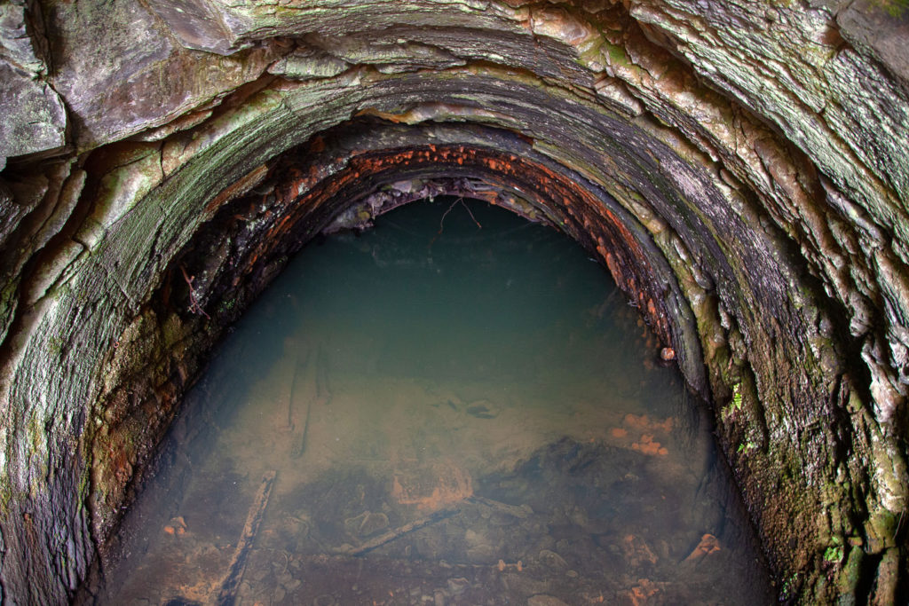 Bocamina inundada de las intalaciones abandonadas de Antracitras de Brañuelas. Torre del Bierzo. León 2019