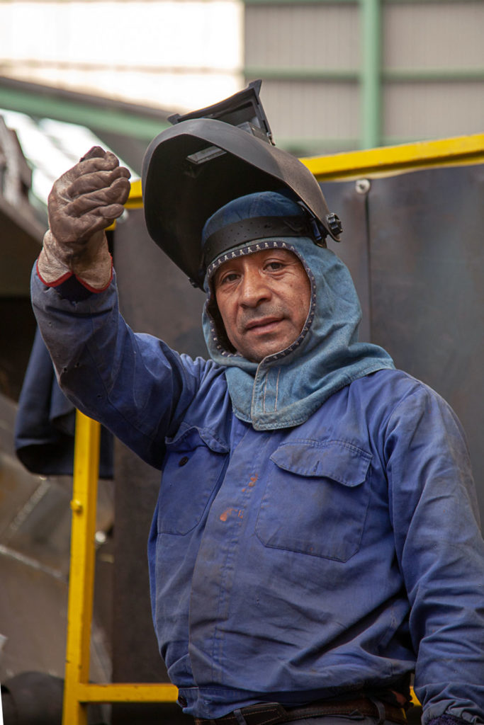 Últimos trabajadores de la factoría industrial de Construcciones Navales del Norte. La Naval. Sestao. Bizkaia 2019