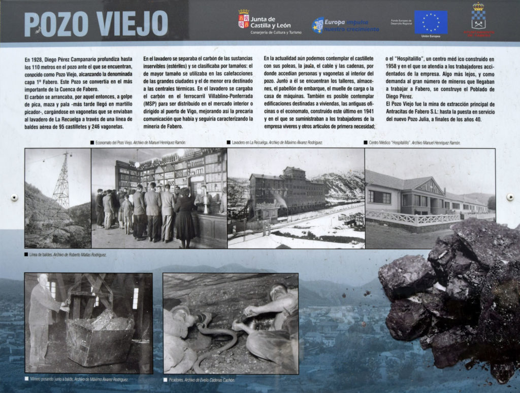 Cartel informativo de las instalaciones cerradas del Pozo Viejo de Fabero. León 2018