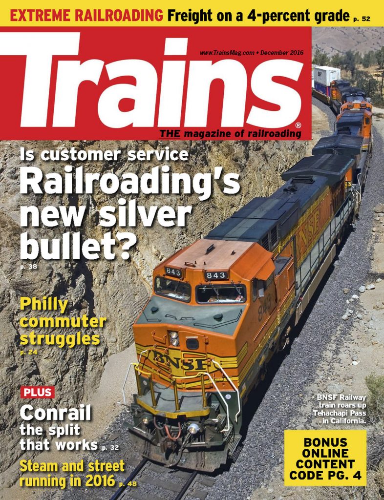 Portada de la revista Trains de Diciembre 2016