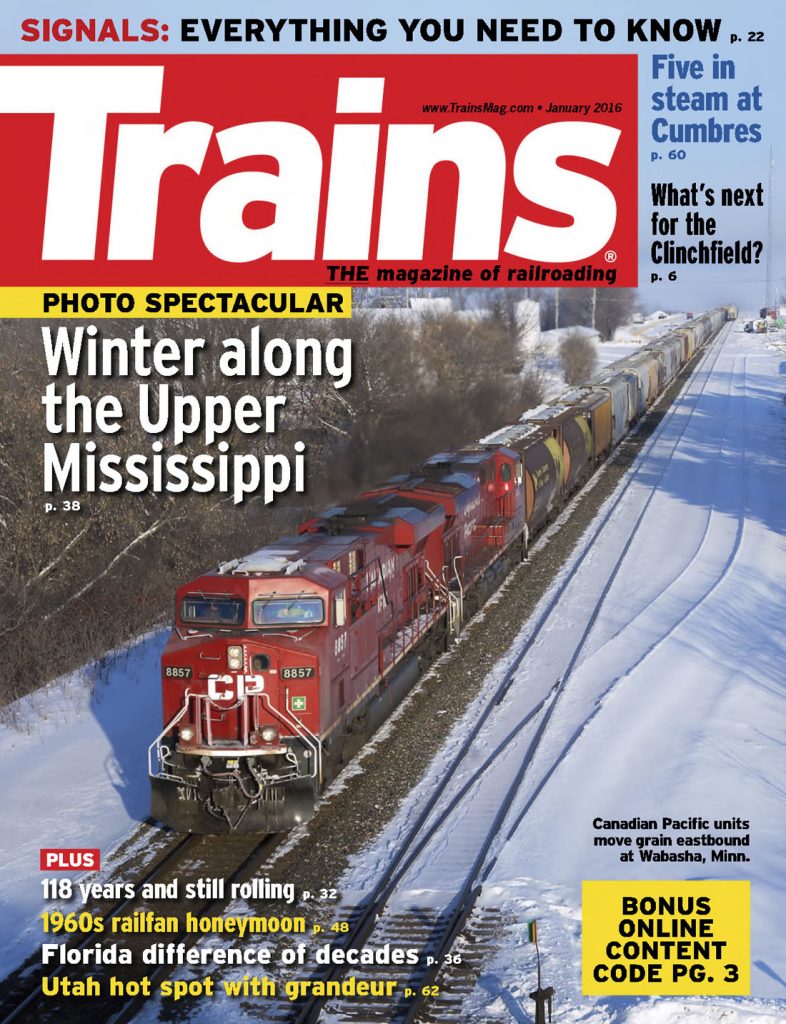 Portada de la revista Trains de Enero 2016
