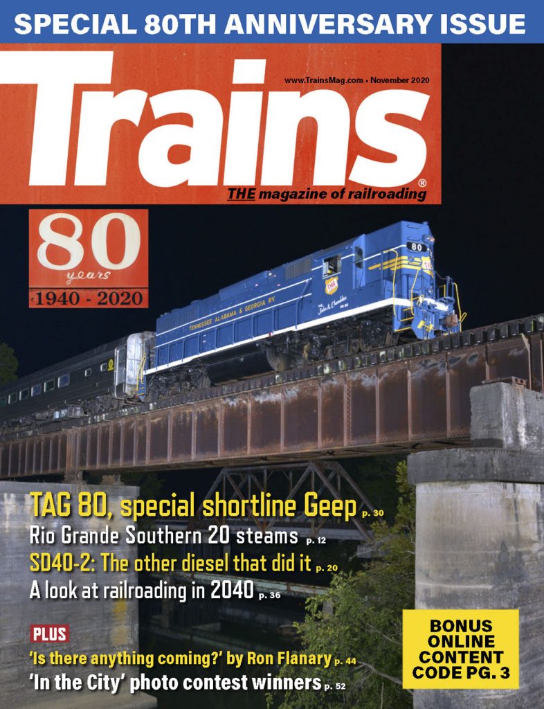 Portada de la revista Trains de Noviembre 2020