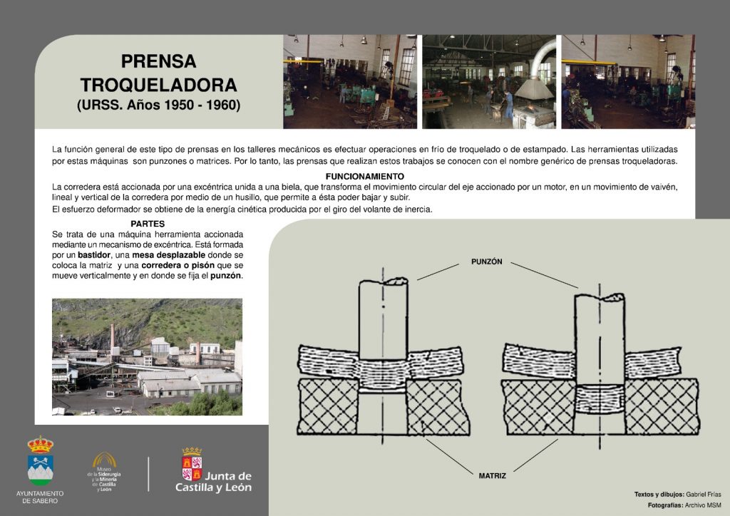 Ficha técnica del Museo de la Siderurgia y la Minería de Castilla y León sobre la prensa troqueladora. Sabero, León. URSS 1950-1960