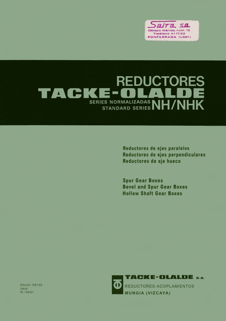 Catálogo de reductores Tacke-Olalde de Munguia (Vizcaya), año 1981