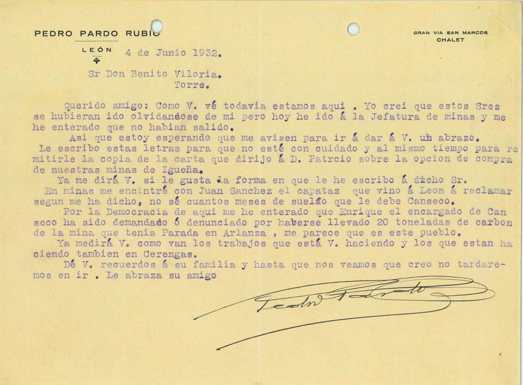 Correspondencia comercial de Pedro Pardo Rubio a Carbones Viloria. Archivo acordeón A5. Documento 5. Volumen 1. 22 pag.  Años 1930 a 1934