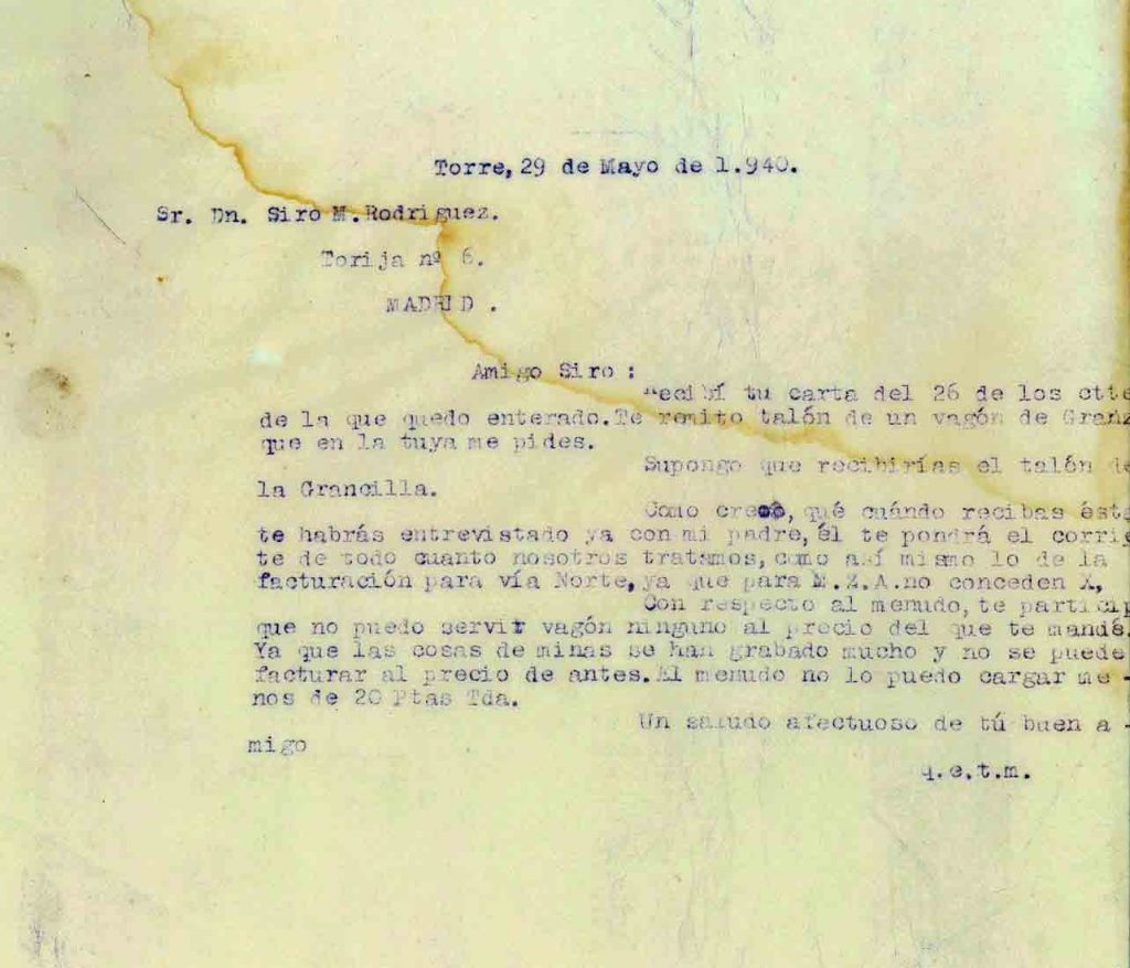 Correspondencia Comercial Carbones Viloria. Documento 10. Tomo 3. 15 pag. Año 1940