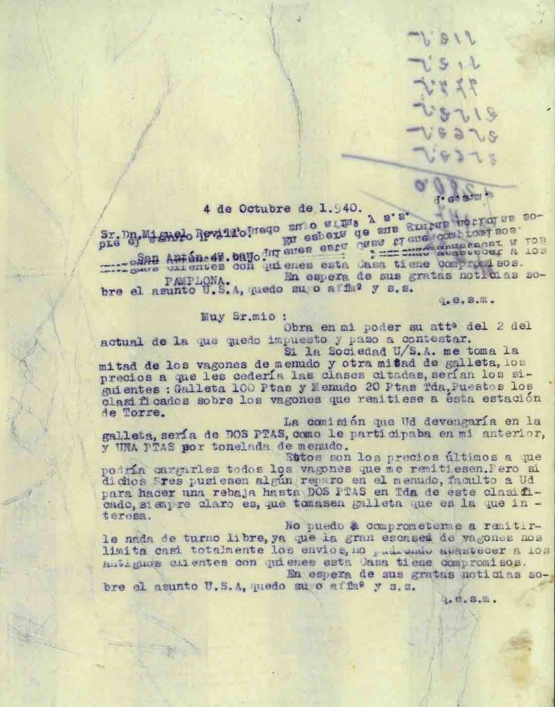 Correspondencia Comercial Carbones Viloria. Documento 11. Tomo 2. 6 pag. Años 1939 – 1940