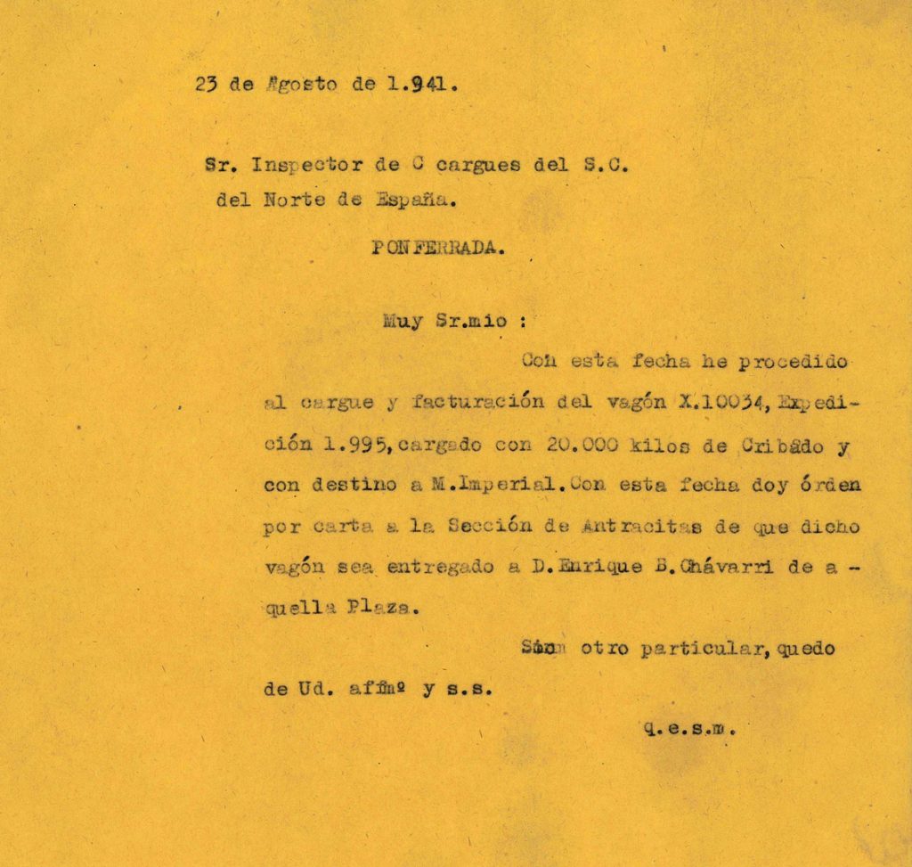 Correspondencia Comercial Carbones Viloria. Documento 2. Tomo 1. 15 pag. Años 1941-1942