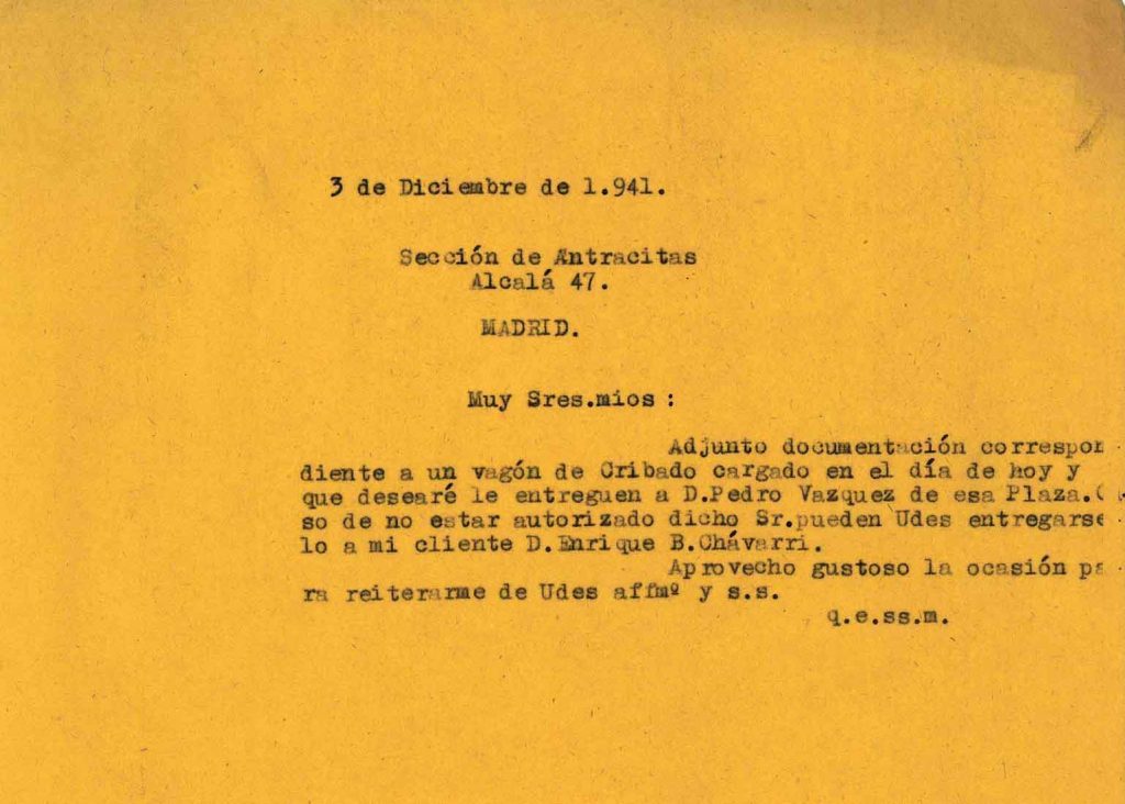 Correspondencia Comercial Carbones Viloria. Documento 2. Tomo 3. 14 pag. Años 1941 – 1942