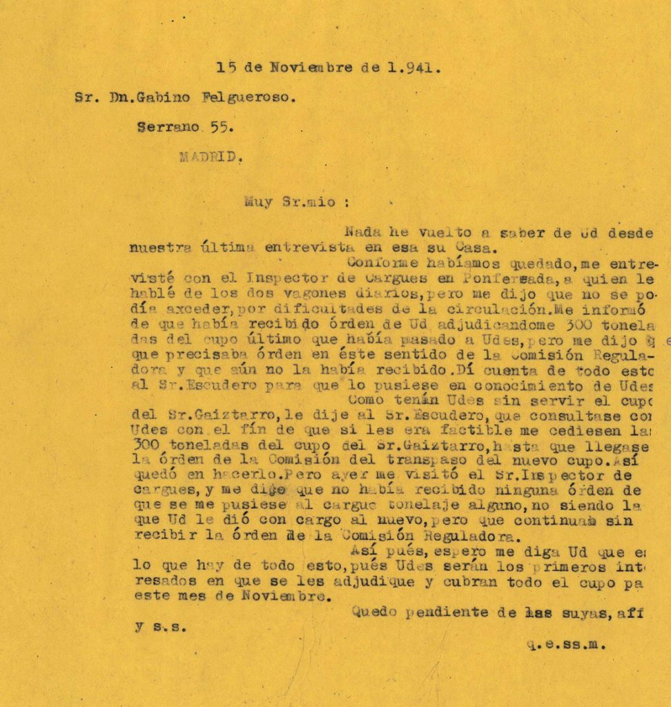 Correspondencia Comercial Carbones Viloria. Documento 3. Tomo 1. 15 pag. Años 1941-1942