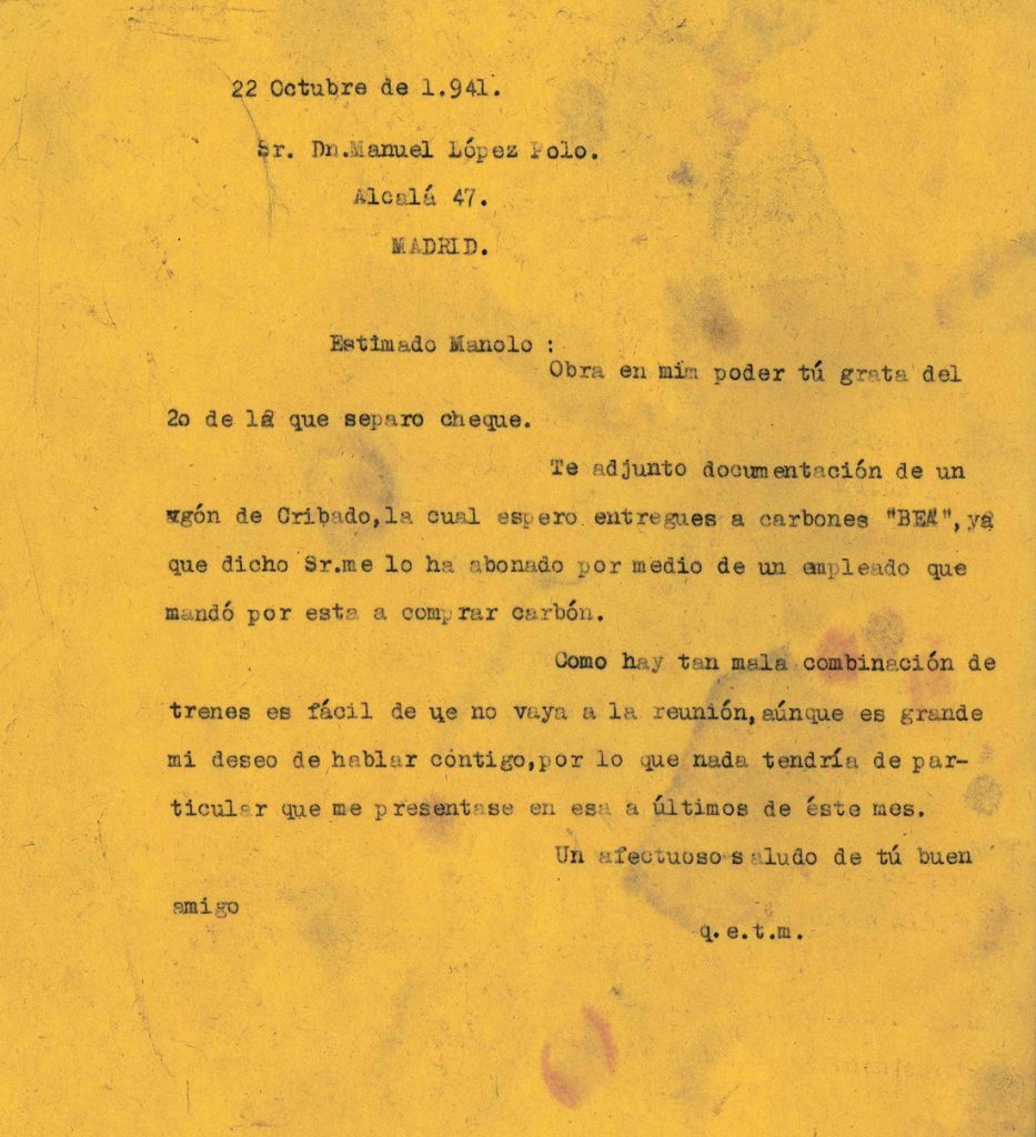 Correspondencia Comercial Carbones Viloria. Documento 4. Tomo 1. 15 pag. Años 1941-1942