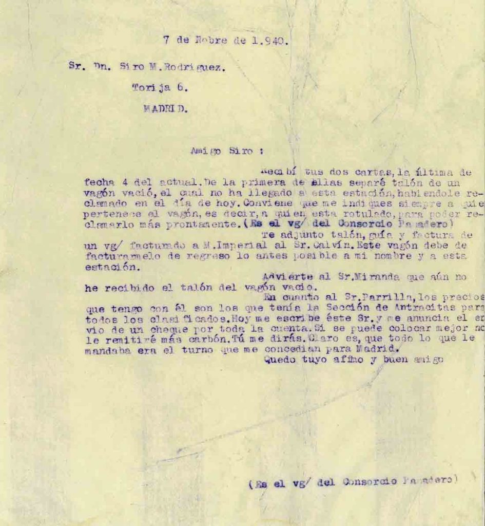 Correspondencia Comercial Carbones Viloria. Documento 5. Tomo 2. 16 pag. Año 1940