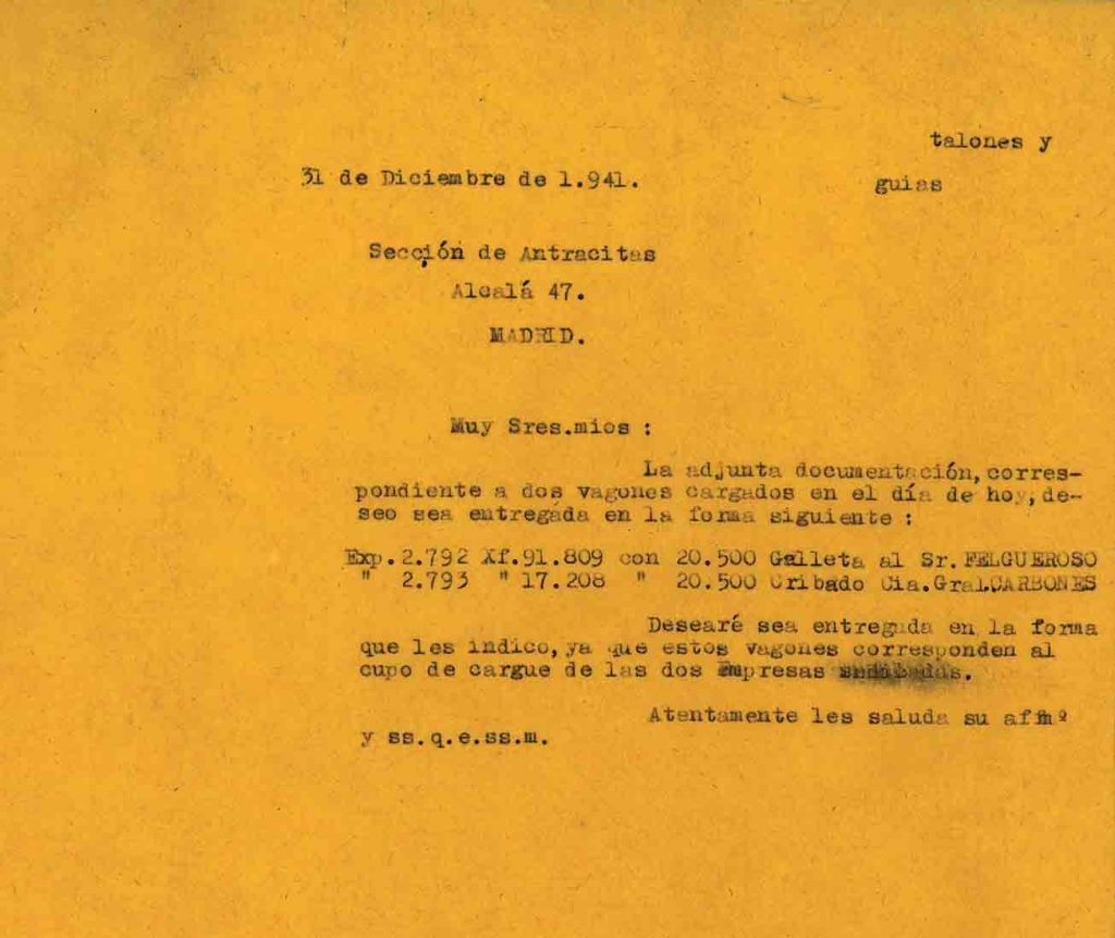 Correspondencia Comercial Carbones Viloria. Documento 6. Tomo 3. 15 pag. Años 1941 – 1942