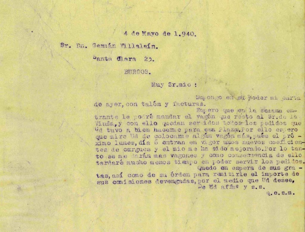 Correspondencia Comercial Carbones Viloria. Documento 7. Tomo 2. 15 pag. Años 1939 – 1943