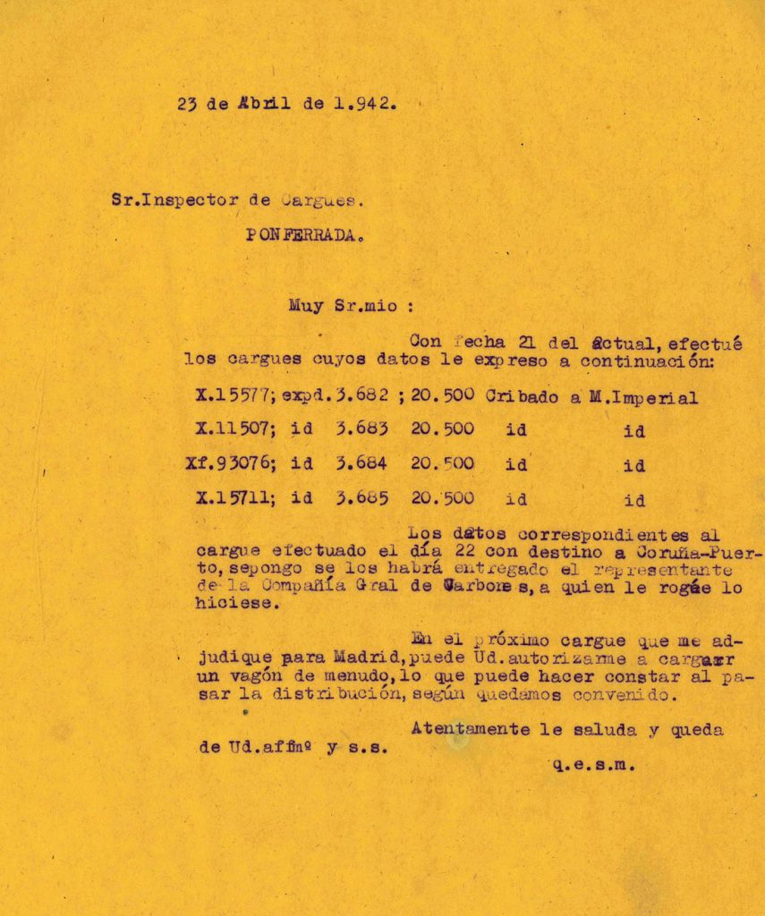 Correspondencia Comercial Carbones Viloria. Documento 8. Tomo 1. 15 pag. Año 1942