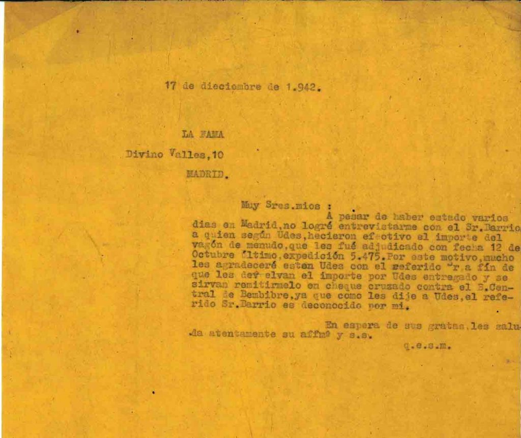Correspondencia Comercial Carbones Viloria. Documento 8. Tomo 3. 16 pag. Años 1941 – 1942