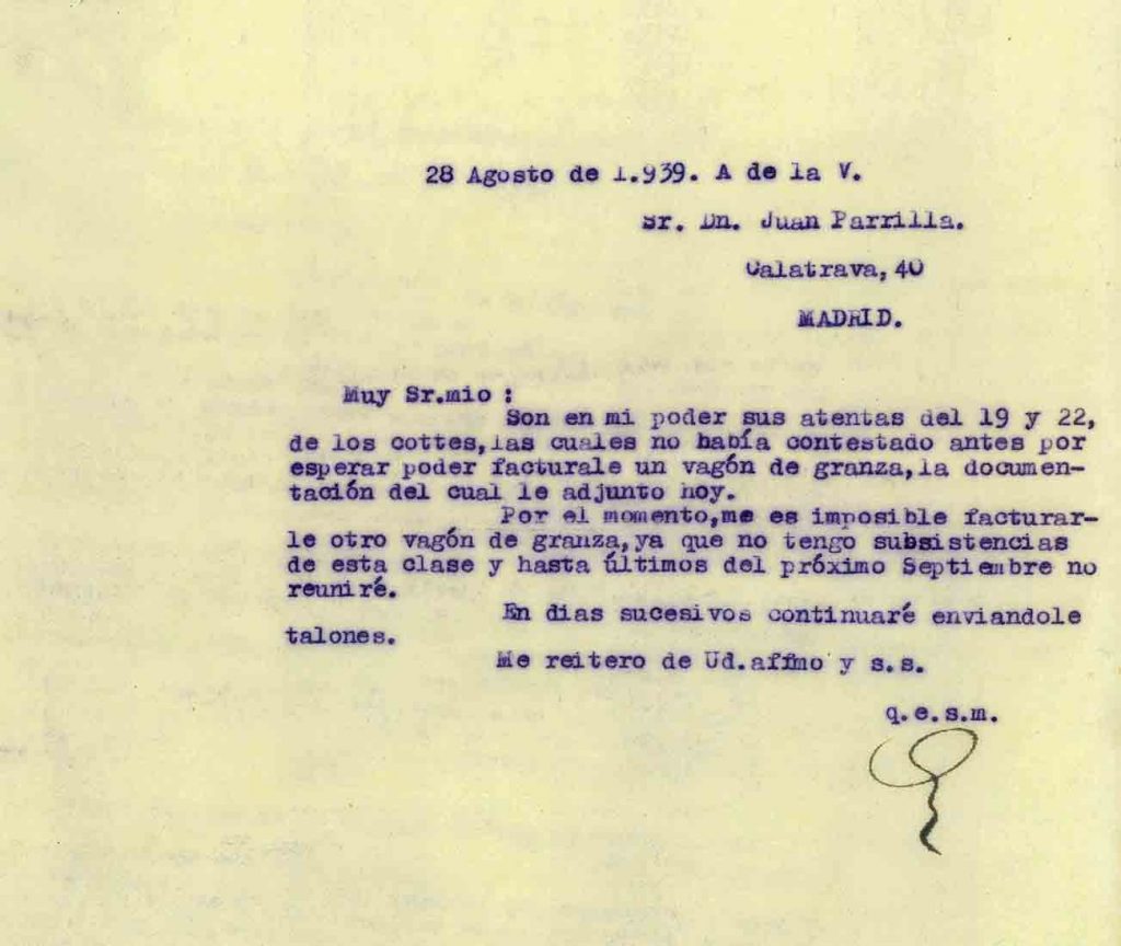 Correspondencia Comercial Carbones Viloria. Documento 9. Tomo 2. 15 pag. Años 1937 – 1939 – 1940