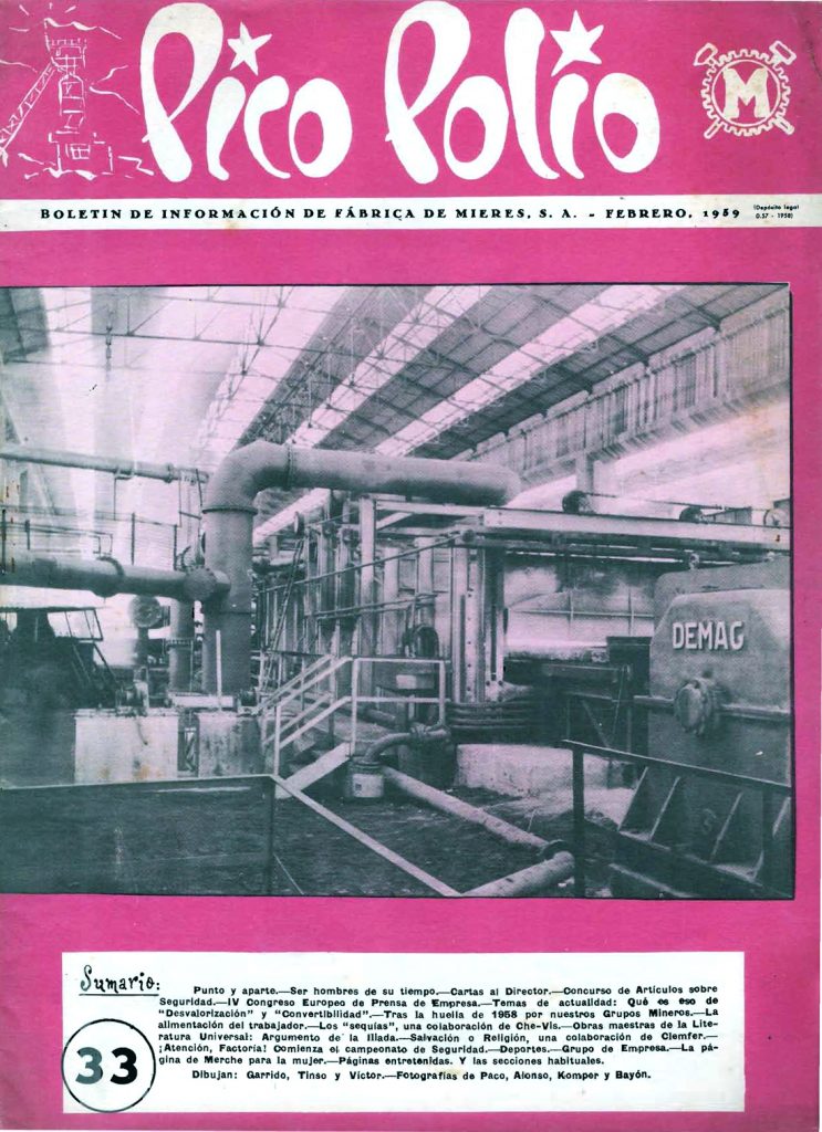 Revista Pico Polio, boletín de información de Fábrica de Mieres, Nº33. Febrero 1959