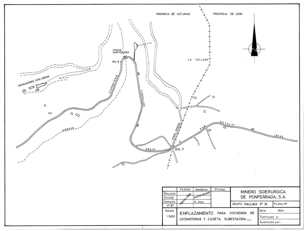 PLN 114 / TOMO 1 MSP. Grupo Paulina. Plano escala 1:5000. Emplazamiento para cocheron de locomotoras y caseta subestación en piso 3ºW. Año 1986