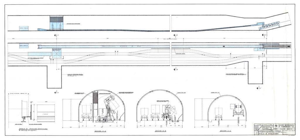 PLN 76 / TOMO 1 MSP. Grupo Paulina. Anteproyecto de maniobra y embarque en planta primera. Plano inclinado a la cota 902. Detalle de instalaciones. Serie PA-I Nº 110-12. Año 1992