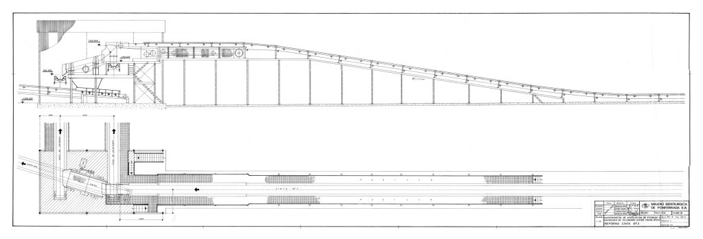 PLN 77 / TOMO 1 MSP. Grupo Paulina. Plano escala 1:50. Anteproyecto de instalación y estriado y sangrado de escombro entre cintas Nº3 y Nº4. Reforma de la cinta Nº3. Serie PA-E6 Nº 109-5