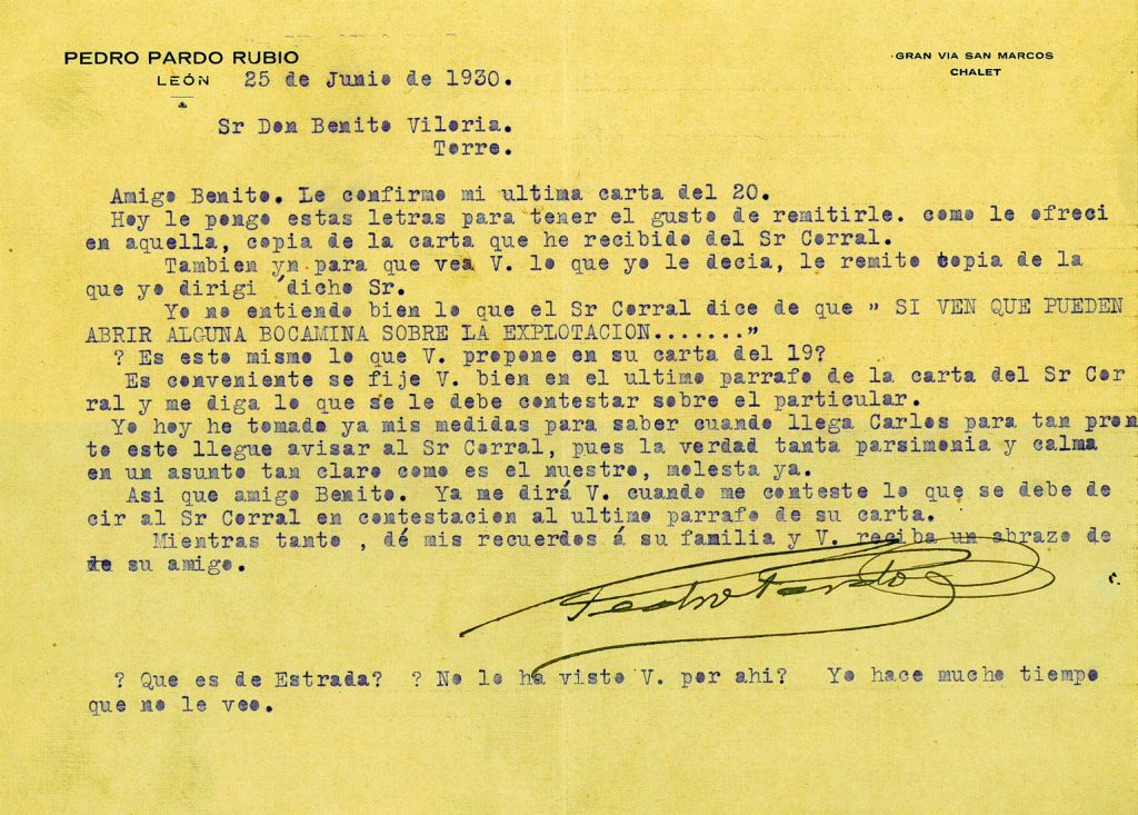 Correspondencia comercial de Pedro Pardo Rubio a Carbones Viloria. Archivo acordeón A5. Documento 10. Volumen 1. 24 pag.  Años 1930 a 1939