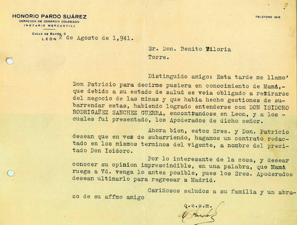 Correspondencia de Honorio Pardo Suárez a Carbones Viloria. Archivo acordeón A5. Documento 13. Volumen 1. 15 pag.  Años 1930 a 1941