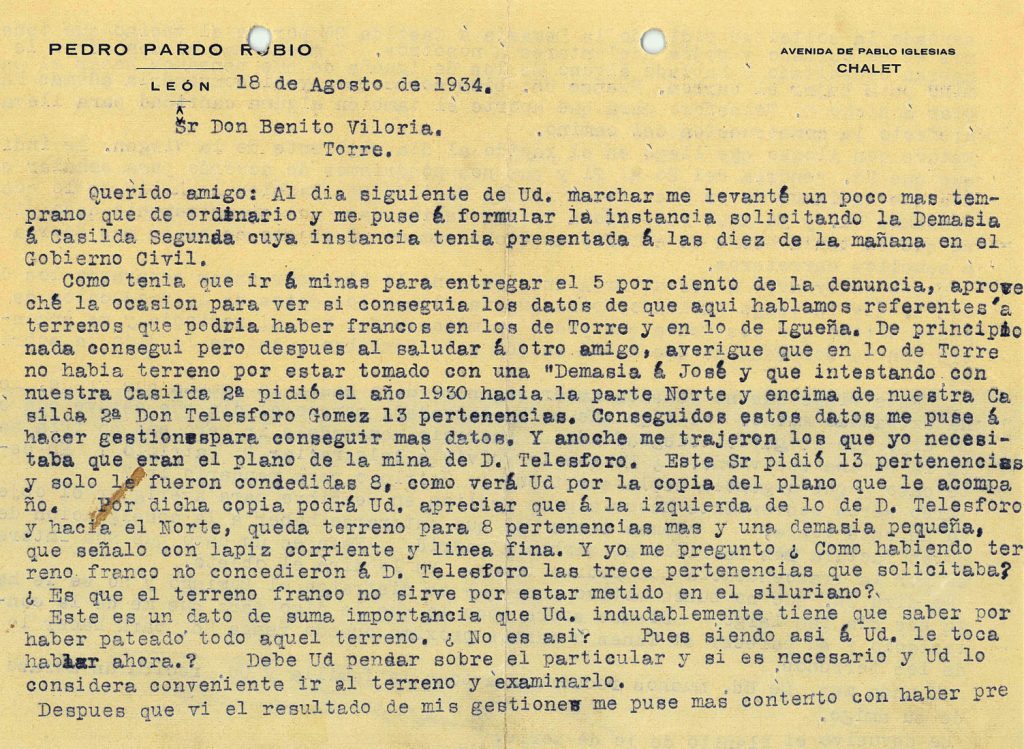 Correspondencia comercial de Pedro Pardo Rubio a Carbones Viloria. Archivo acordeón A5. Documento 9. Volumen 1. 15 pag.  Años 1930 a 1934