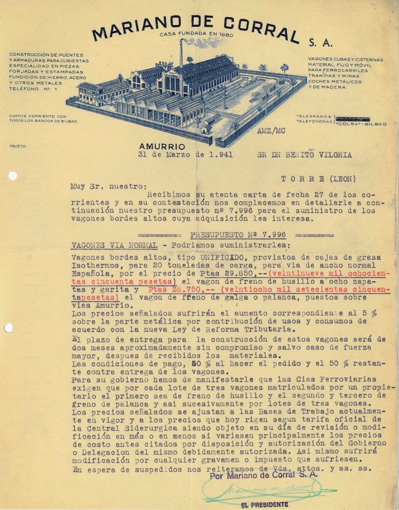Correspondencia Comercial entre Mariano del Corral S. A. y Benito Viloria. Año 1941. Tomo 5. Doc 11. 1 página