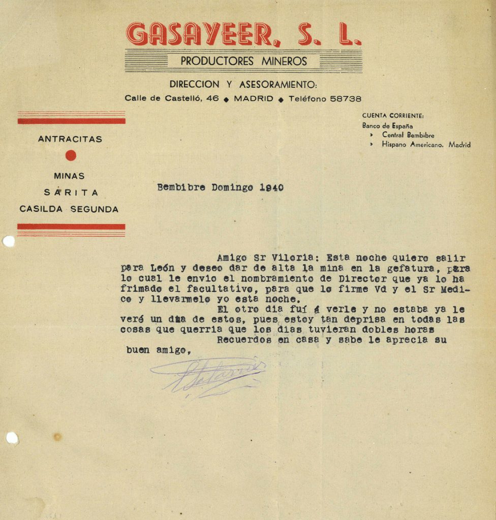 Correspondencia Comercial entre Gasayeer S. L. y Benito Viloria. Año 1940. Tomo 5. Doc 13. 1 página