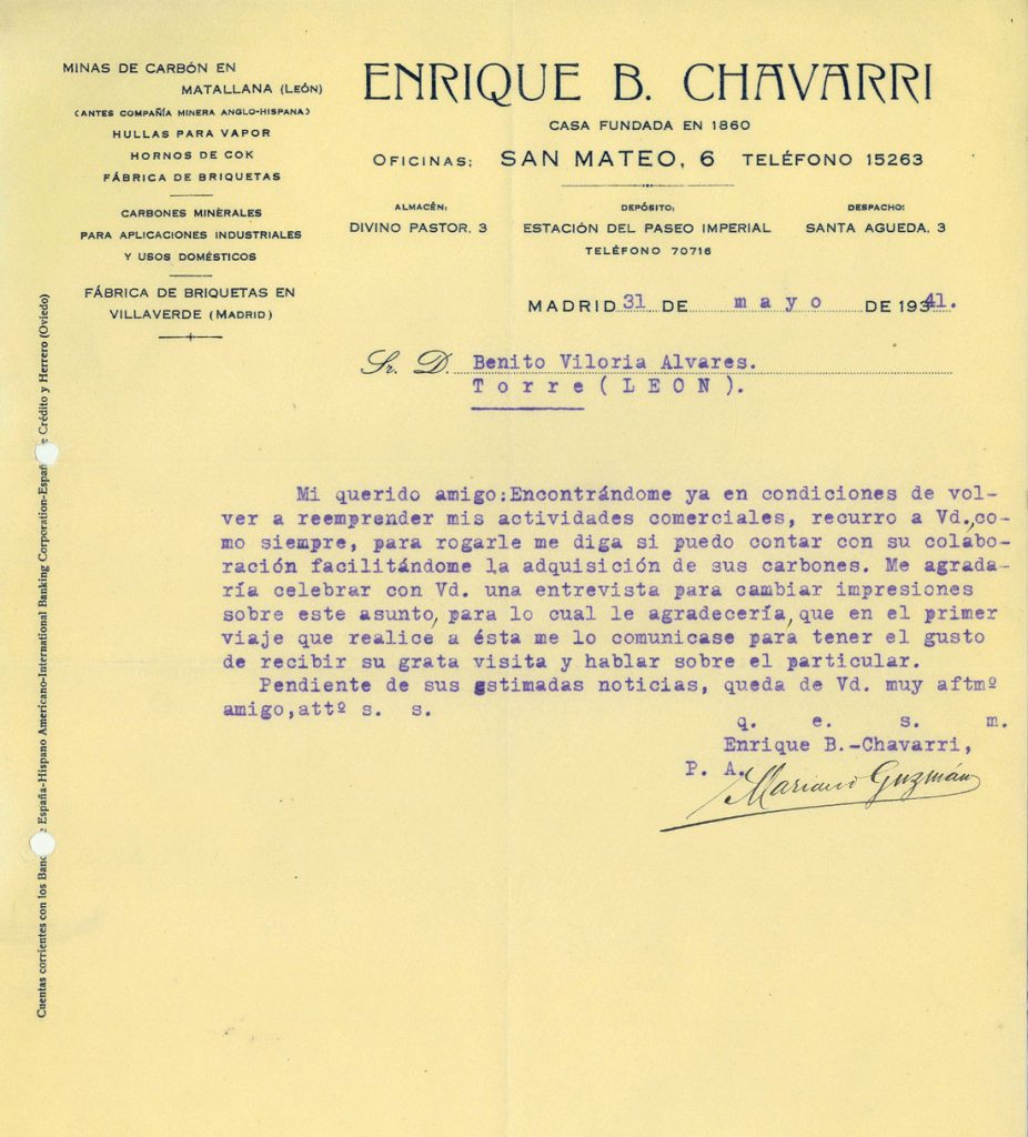 Correspondencia Comercial entre Enrique B. Chavarri y Benito Viloria. Año 1941. Tomo 5. Doc 24. 2 páginas