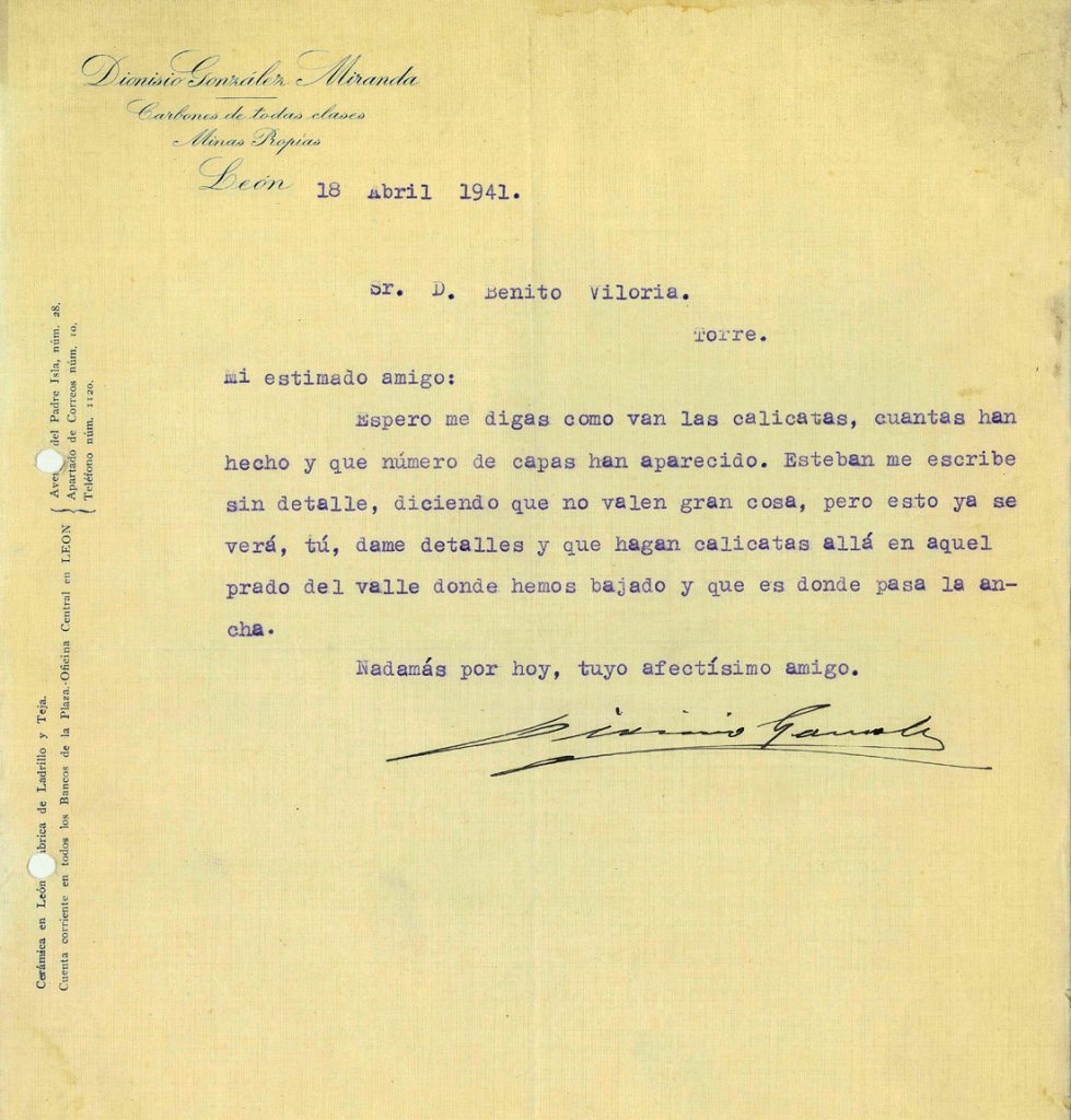 Correspondencia Comercial entre Dionisio Gonzalez Miranda y Benito Viloria. Año 1941. Tomo 5. Doc 25. 1 página