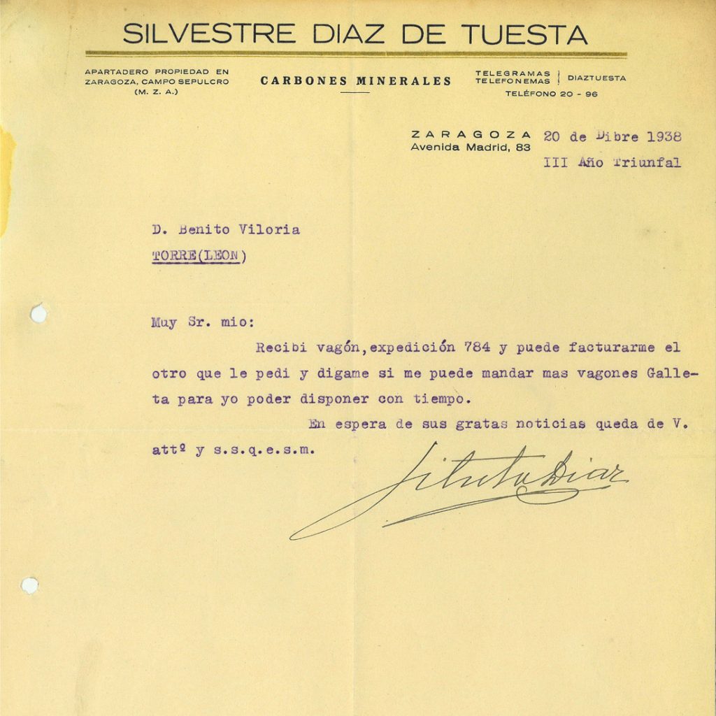Correspondencia Comercial entre Silvestre Diaz de Tuesta y Benito Viloria. Año 1938-39. Tomo 5. Doc 29. 2 páginas