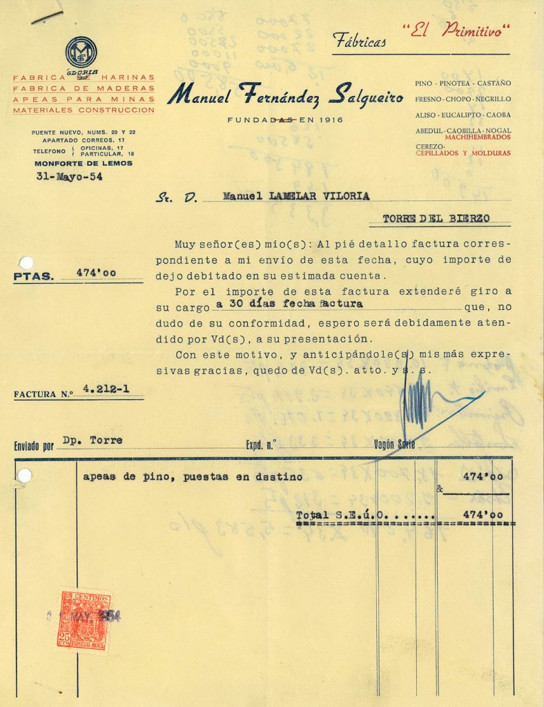 Correspondencia Comercial entre Manuel Fernandez Salgueiro y Manuel Lamelas Viloria. Año 1954. Tomo 5. Doc 38. 2 páginas