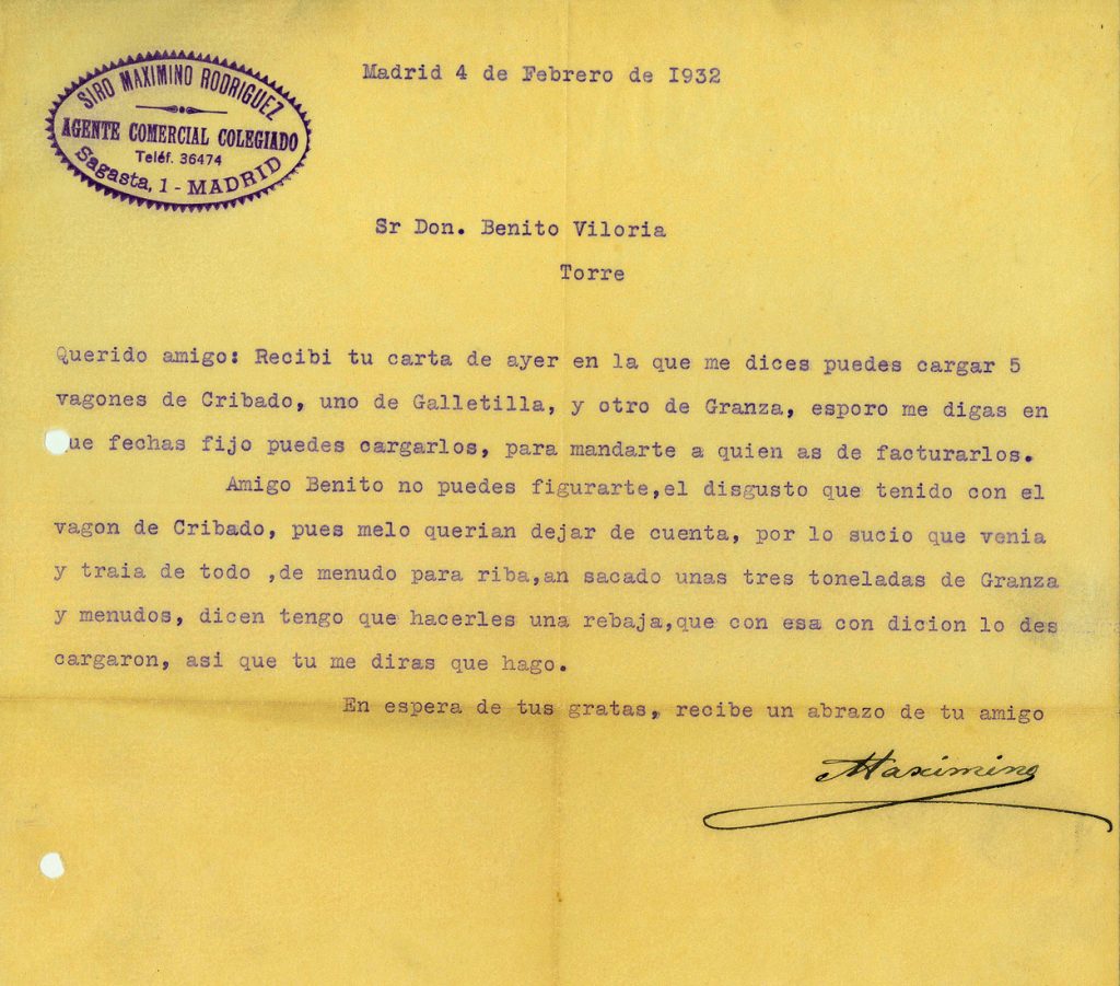 Correspondencia Comercial entre Siro Maximino Rodriguez y Benito Viloria. Años 1931 a 1940. Tomo 5. Doc 5. 14 páginas