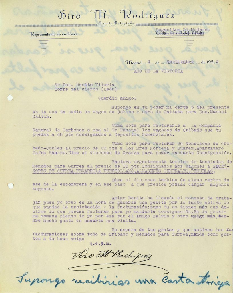 Correspondencia comercial entre Siro Maximino Rodriguez y Benito Viloria. Años 1932 a 1939. Tomo 5. Doc 7. 8 páginas