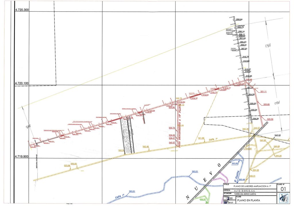 PLN 58 / TOMO 2 – ALTO BIERZO S. A. Plano de escala 1:2000. Plano de labores ampliación a 1ª. Plano en Planta nº1. Año 2007