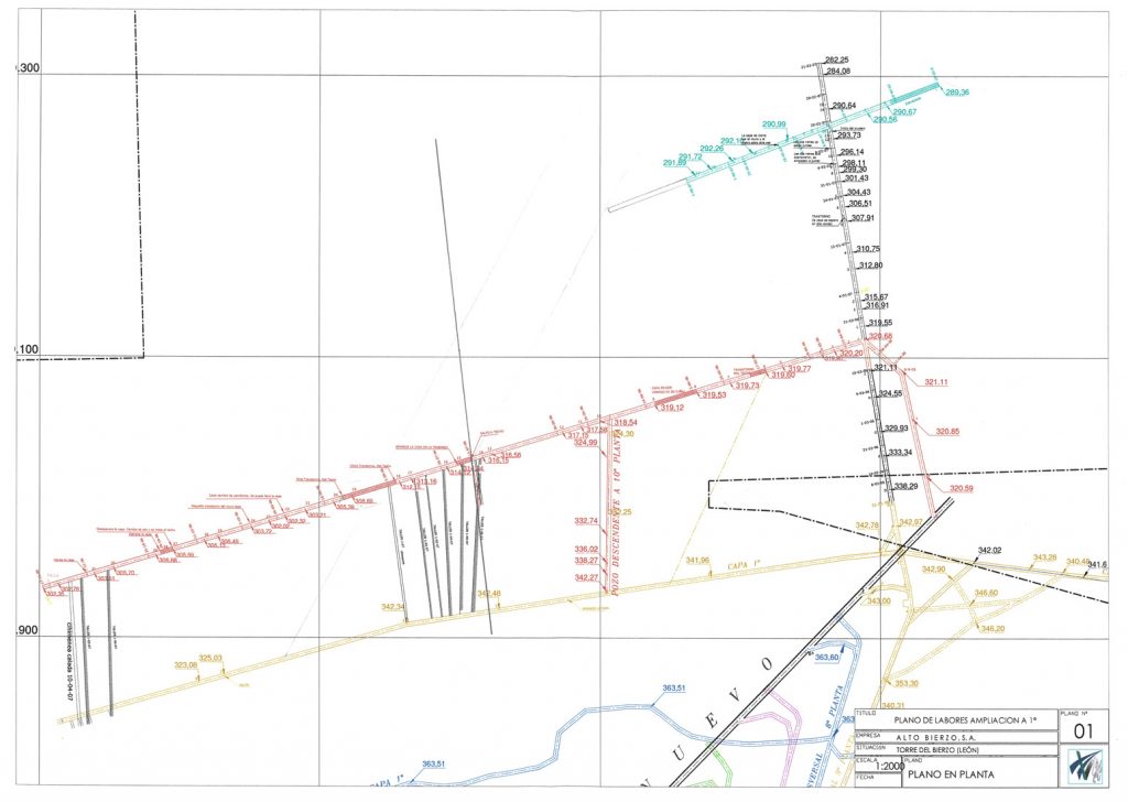 PLN 71 / TOMO 2 – ALTO BIERZO S. A. Plano de escala 1:2000. Plano de labores ampliación a 1ª. Plano en planta nº 1. Año 2007