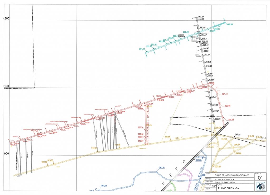 PLN 77 / TOMO 2 – ALTO BIERZO S. A. Plano de escala 1:2000. Plano de labores ampliación a 1ª. Plano en planta nº 1. Año 2007