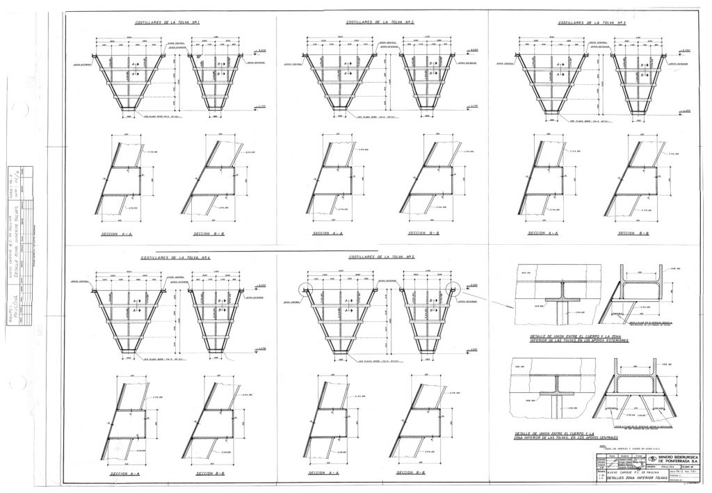 PLN 85 / TOMO 2 MSP. Grupo Paulina. Nuevo cargue F.C. Paulina. Detalles de la zona inferior de las tolvas. Serie PA-E. Año 1994