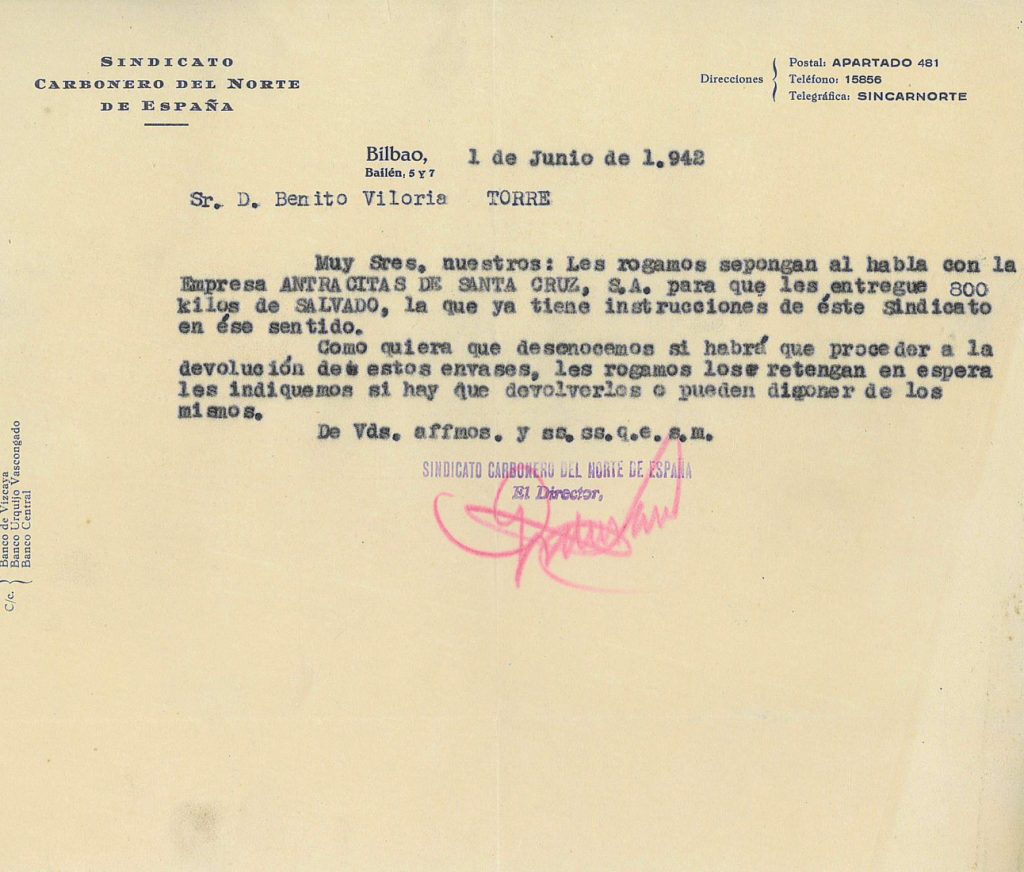 Circulares del Sindicato Carbonero del Norte de España. Años 1940 a 1943. Tomo 1. Doc 10. 30 páginas