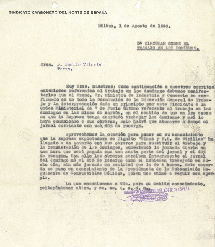 Circulares del Sindicato Carbonero del Norte de España. Años 1940 a 1943. Tomo 1. Doc 8. 16 páginas