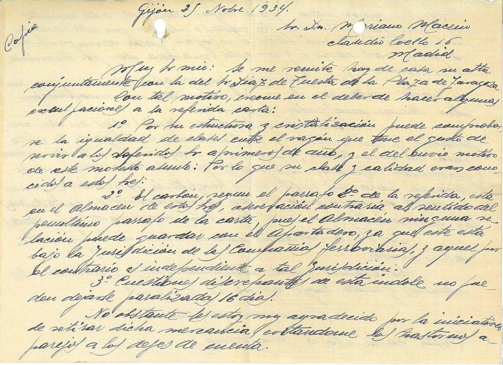 Correspondencia entre Benito Viloria y Mariano Macein Escalona. Año 1934. Tomo 6. Doc 13. 2 páginas