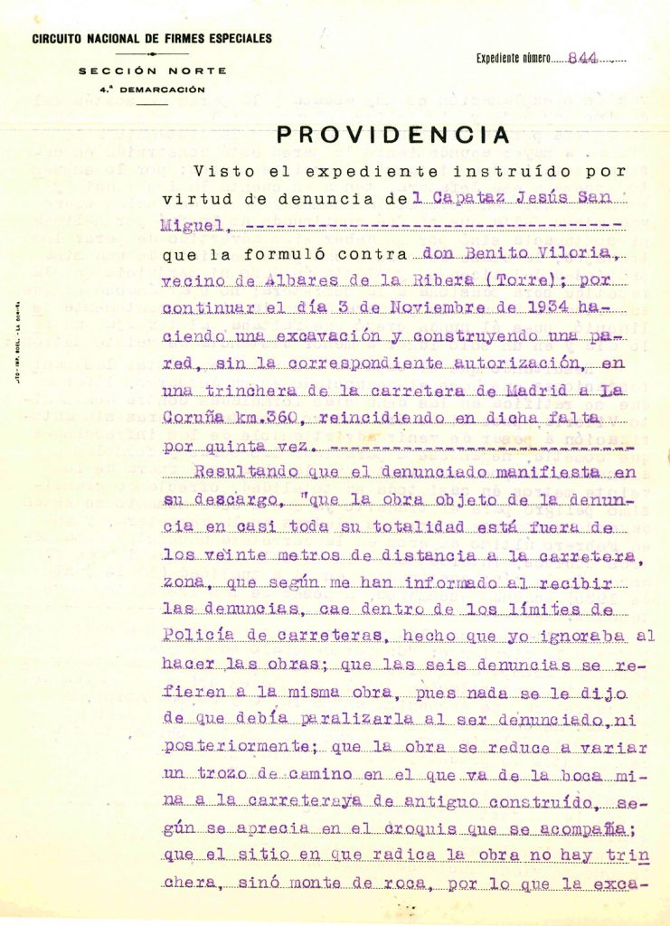 Providencias – 6 – del juicio entre el Capataz Jesús San Miguel y Benito Viloria, por la construcción de un muro. Año 1935. Tomo 6. Doc 17. 12 páginas