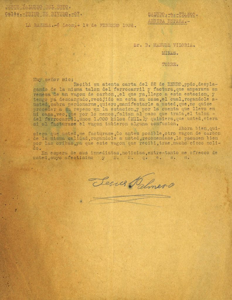 Correspondencia comercial entre Jesus Palmero del Hoyo y Manuel Viloria. Año 1936. Tomo 5. Doc 49. 1 página