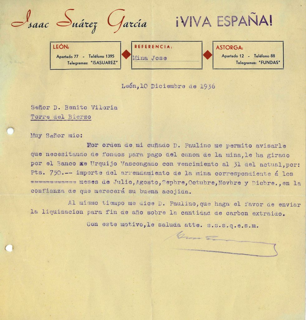 Correspondencia comercial entre Isaac Suarez Garcia y Benito Viloria. Año 1936. Tomo 5. Doc 53. 1 página