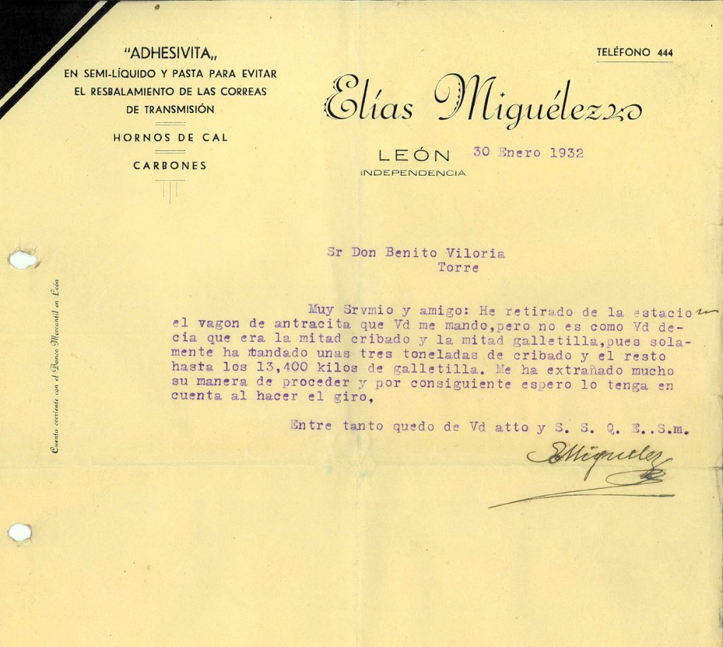 Correspondencia comercial entre Elias Miguélez y Benito Viloria. Año 1932. Tomo 5. Doc 54. 5 páginas
